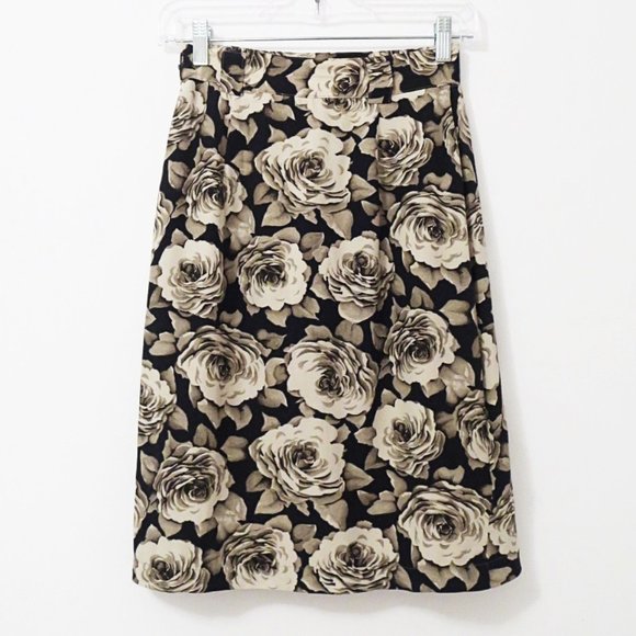 Vintage Faux Wrap Mini Skirt Pencil Rose Print 24" - Picture 5 of 7